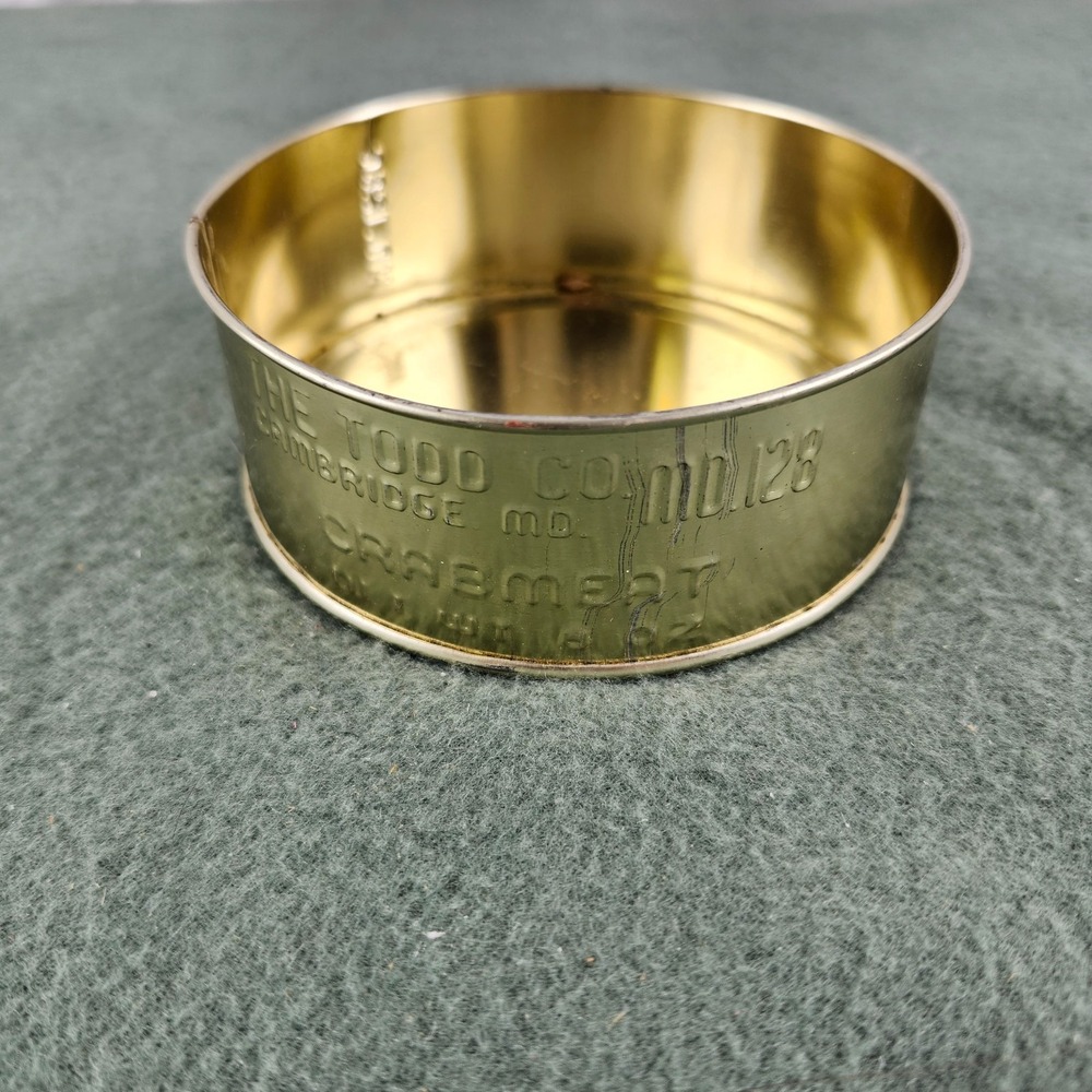 The Todd Co Cambridge MD128C Maryland Crabmeat Tin Vtg Can Gold Tone